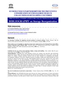 Preventive conservation for collections in storage: bibliography on storage reorganization; 2008