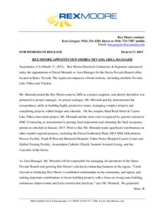 Rex Moore contact: Ken Gregorydirect ormobile Email:  FOR IMMEDIATE RELEASE  MARCH 17, 2015