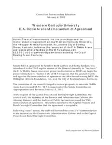 Council on Postsecondary Education February 4, 2002 Western Kentucky University E. A. Diddle Arena Memorandum of Agreement