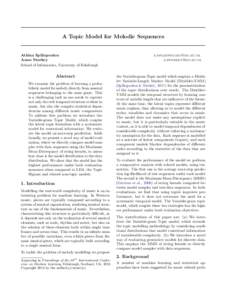 A Topic Model for Melodic Sequences  Athina Spiliopoulou Amos Storkey School of Informatics, University of Edinburgh