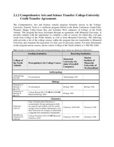 2.1.2 Comprehensive Arts and Science Transfer: College-University Credit Transfer Agreements The Comprehensive Arts and Science transfer program (formerly known as the CollegeUniversity Transfer Year) is a certificate pr