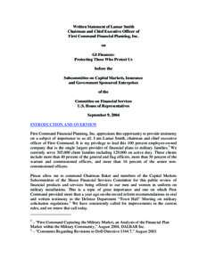 Written Statement of Lamar Smith Chairman and Chief Executive Officer of First Command Financial Planning, Inc. on GI Finances: Protecting Those Who Protect Us