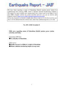 Tokyo Electric Power Company / Tōhoku region / Environment / Fukushima Daiichi nuclear disaster / Iitate /  Fukushima / Fukushima Daiichi Nuclear Power Plant / Nuclear power / Nuclear and Industrial Safety Agency / Japanese reaction to Fukushima Daiichi nuclear disaster / Fukushima Prefecture / Energy / Prefectures of Japan
