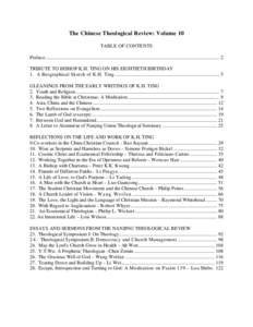 The Chinese Theological Review: 1995 CONTENTS