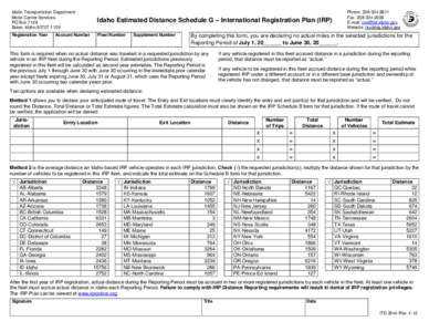 Idaho Estimated Distance Schedule G – International Registration Plan (IRP)
