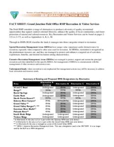 FACT SHEET: Grand Junction Field Office RMP Recreation & Visitor Services The Draft RMP considers a range of alternatives to produce a diversity of quality recreational opportunities that support outdoor-oriented lifesty