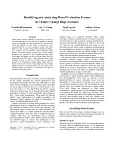 Identifying and Analyzing Moral Evaluation Frames in Climate Change Blog Discourse Nicholas Diakopoulos Amy X. Zhang