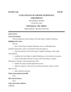 Enrolled Copy  H.B. 86 UTAH COLLEGE OF APPLIED TECHNOLOGY AMENDMENTS 2005 GENERAL SESSION
