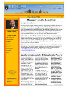 OctoberFALL NEWSLETTER Message From the Councilman Greetings Residents of District 6-