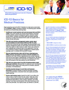 Official CMS Industry Resources for the ICD-10 Transition  www.cms.gov/ICD10 ICD-10 Basics for Medical Practices