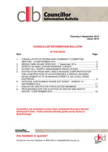 Agenda of Councillor Information Bulletin - 4 September 2014