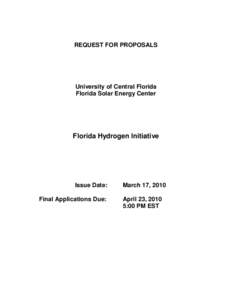 REQUEST FOR PROPOSALS  University of Central Florida Florida Solar Energy Center  Florida Hydrogen Initiative