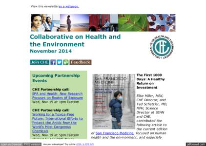 View this newsletteras a webpage.  Collaborative on Health and the Environment November 2014