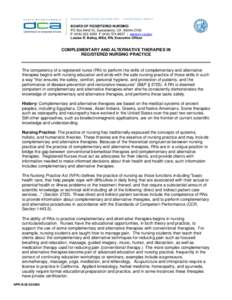 BUSINESS, CONSUMER SERVICES, AND HOUSING AGENCY • GOVERNOR EDMUND G. BROWN JR.  BOARD OF REGISTERED NURSING PO Box[removed], Sacramento, CA[removed]P[removed]F[removed] | www.rn.ca.gov Louise R. Bailey, M