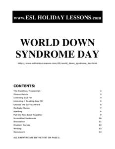 www.ESL HOLIDAY LESSONS.com  WORLD DOWN SYNDROME DAY http://www.eslHolidayLessons.com/03/world_down_syndrome_day.html