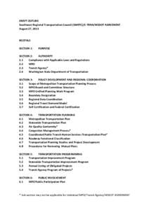 Draft outline SWRTC/C-Tran/WSDOT Agreement, August 27, 2013