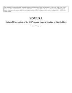 This document is a translation of the Japanese language original prepared solely for convenience of reference. In the event of any discrepancy between this translated document and the Japanese language original, the Japa