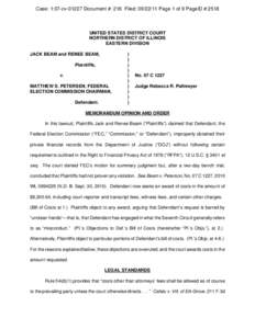 Case: 1:07-cv[removed]Document #: 218 Filed: [removed]Page 1 of 9 PageID #:2518  UNITED STATES DISTRICT COURT NORTHERN DISTRICT OF ILLINOIS EASTERN DIVISION JACK BEAM and RENEE BEAM,