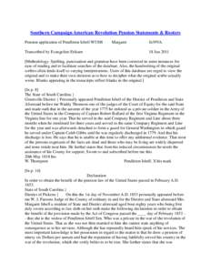 Southern Campaign American Revolution Pension Statements & Rosters Pension application of Pendleton Isbell W5308 Transcribed by Evangeline Eriksen Margaret