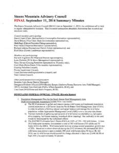 September 2014 Summary meeting minutes for the Steens Mountain Advisory Council