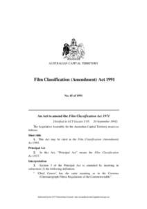 AUSTRALIAN CAPITAL TERRITORY  Film Classification (Amendment) Act 1991 No. 45 of 1991