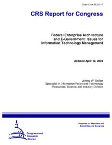 Federal Enterprise Architecture and E-Government: Issues for Information Technology Management