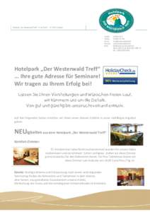 Hotelpark „Der Westerwald Treff“ · In der Huth 1 · DOberlahr  Telefon Telefax E-mail: Internet::