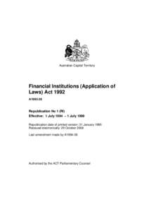 Australian Capital Territory  Financial Institutions (Application of Laws) Act 1992 A1992-28