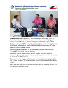 CONGRESSIONAL VISIT. Pampanga 4th District Rep. Juan Pablo Bondoc (center) is received by Department of Environment and Natural Resources (DENR) Regional Director Francisco Milla, Jr. (L) during a courtesy visit at the D