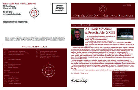 PoPe St. JoHn XXIII nAtIonAl SemInAry  mAy 2014 Non-Profit Organization