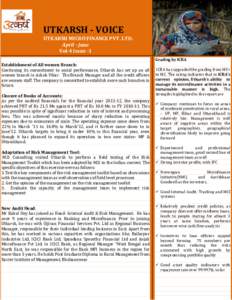 UTKARSH - VOICE UTKARSH MICRO FINANCE PVT. LTD. April - June Vol-4 Issue -1 Grading by ICRA