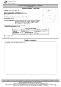 Basic Climatological Station Metadata Current status Metadata compiled: 11 JAN 2008 Station: DARWIN AIRPORT Bureau of Meteorology station number: 014015