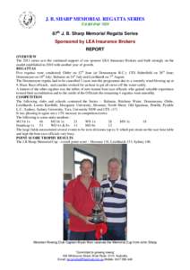 J. B. SHARP MEMORIAL REGATTA SERIES Established 1924 87th J. B. Sharp Memorial Regatta Series Sponsored by LEA Insurance Brokers REPORT OVERVIEW