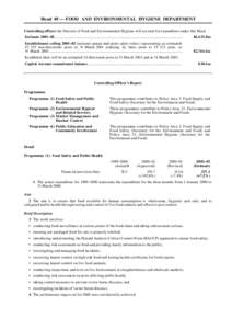 Head 49 — FOOD AND ENVIRONMENTAL HYGIENE DEPARTMENT Controlling officer: the Director of Food and Environmental Hygiene will account for expenditure under this Head. Estimate 2001–02..................................