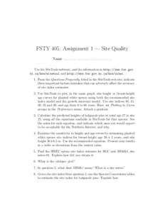 FSTY 405. Assignment 1 — Site Quality Name . . . . . . . . . . . . . . . . . . . . . . . . . . . . . Use the SiteTools software, and the information in http://www.for.gov. bc.ca/hre/sitetool and http://www.for.gov.bc.c