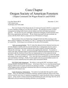 Coos Chapter Oregon Society of American Foresters Chapter Comments On Wagon Road EA and FONSI Coos Bay District BLM 1300 Airport Lane North Bend, OR[removed]