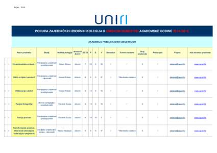 Rujan, [removed]PONUDA ZAJEDNIČKIH IZBORNIH KOLEGIJA U ZIMSKOM SEMESTRU AKADEMSKE GODINE[removed]AKADEMIJA PRIMIJENJENIH UMJETNOSTI