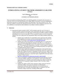 [removed]MEMORANDUM OF UNDERSTANDING INTERNATIONAL STUDENT TRANSFER ADMISSION GUARANTEE (I-TAG) SANTA BARBARA CITY COLLEGE