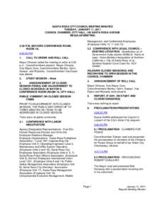 SANTA ROSA CITY COUNCIL MEETING MINUTES TUESDAY, JANUARY 11, 2011 COUNCIL CHAMBER, CITY HALL, 100 SANTA ROSA AVENUE REGULAR MEETING  3:30 P.M. (MAYORS CONFERENCE ROOM,