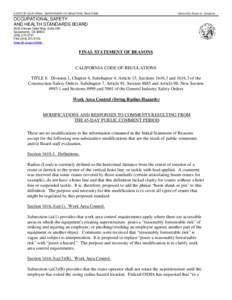 STATE OF CALIFORNIA - DEPARTMENT OF INDUSTRIAL RELATIONS  Edmund G. Brown Jr., Governor OCCUPATIONAL SAFETY AND HEALTH STANDARDS BOARD