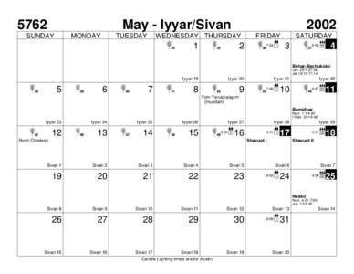 5762  May - Iyyar/Sivan SUNDAY