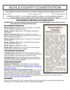 BOYLE COUNTY CONSTITUTION The newsletter of the Boyle County Genealogical Association, Inc. Vol 3 No 1