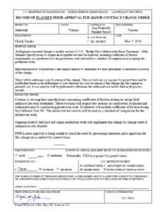 FHWA Record of Blanket Prior Approval for Major Contract Change Order-Methacrylate