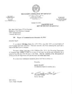 MISSISSIPPI INSURANCE DEPARTMENT Report of Examination of  BLUEBONNET LIFE INSURANCE COMPANY