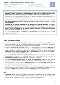 AVANCE VENTAS Y RESULTADOS 9 MESES 2013 Madrid, 14 de Noviembre de 2013 NH HOTELES S.A. NH HOTELES – RELACION CON INVERSORES Santa Engracia. 120, 28003 Madrid