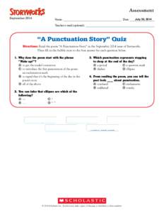 Assessment September 2014 Name:						  Date: