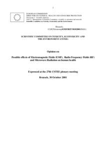 1 EUROPEAN COMMISSION DIRECTORATE-GENERAL HEALTH AND CONSUMER PROTECTION Directorate C - Scientific Opinions Unit C2 - Management of Scientific Committees; scientific co-operation and networks Scientific Committee on Tox