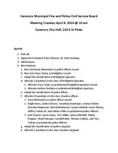 Carencro Municipal Fire and Police Civil Service Board April 8, 2014