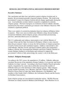 ROMANIA 2012 International Religious Freedom Report