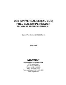 USB (Universal Serial Bus) Full Size Swipe Reader, Technical Reference Manual